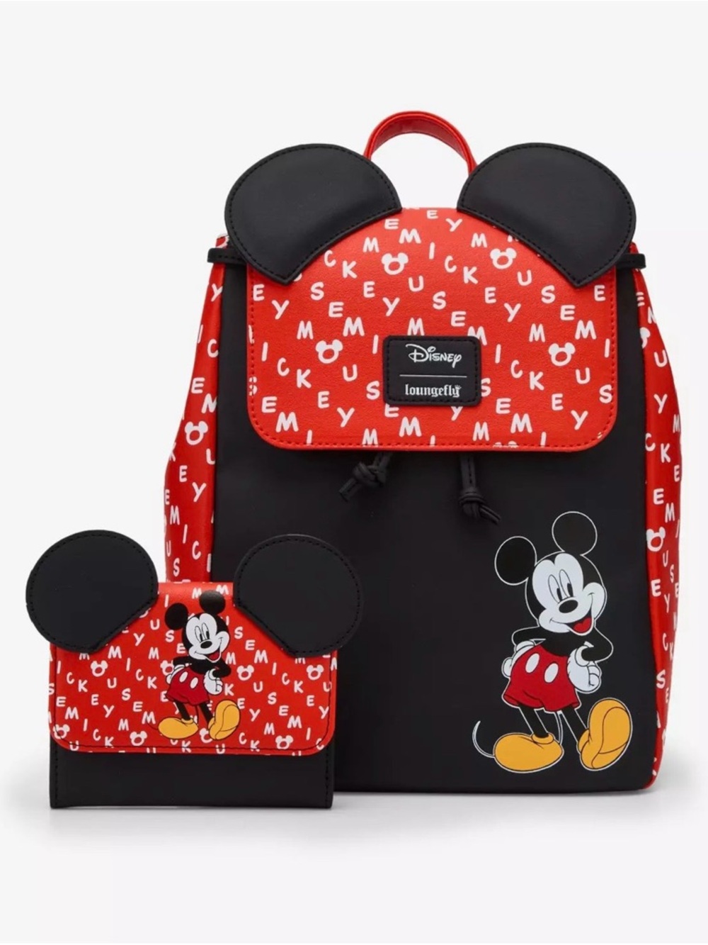 Loungefly Disney Mickey Mouse Ears Slouch Mini Backpack & Wallet Set